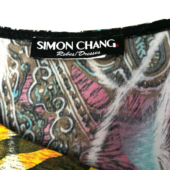 Simon Chang Women XL Abstract Animal Print Sleeveless Sheer Black Ruffle Shirt - Picture 3 of 5